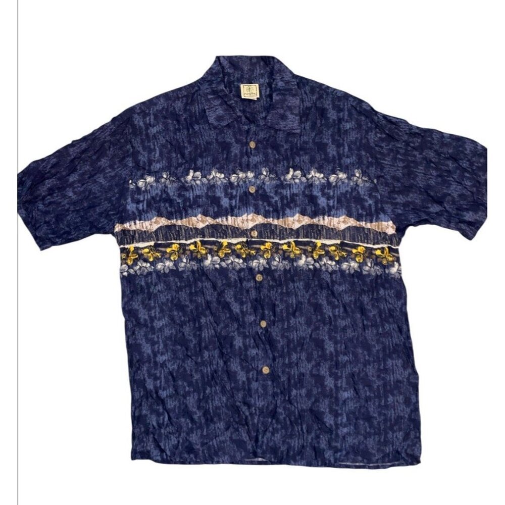 Vintage Morro Bay Blue Hawaiian Short Sleeve Shirt Tropical Beach Surfer Men’s M